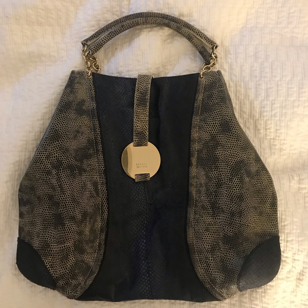 Stuart Weitzman large blue snake skin bag
